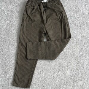 Zara Boys Knit-vibe Drawstring Pants - Olive/Navy checked print - size 8